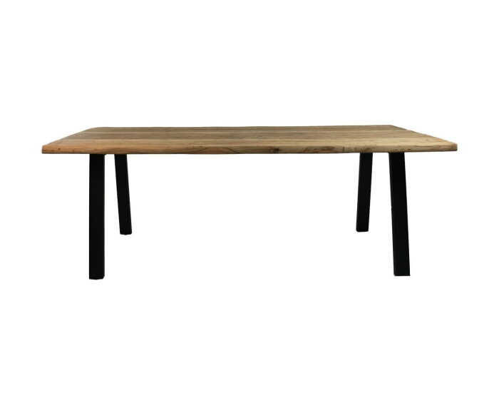 Eettafel semi oud teakhout - 200x100x76 - Naturel/zwart - Teak/metaal