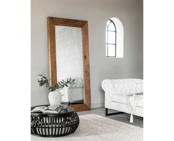 Coffee table Positano,35x&Oslash;90 cm, Black rattan, wooden top