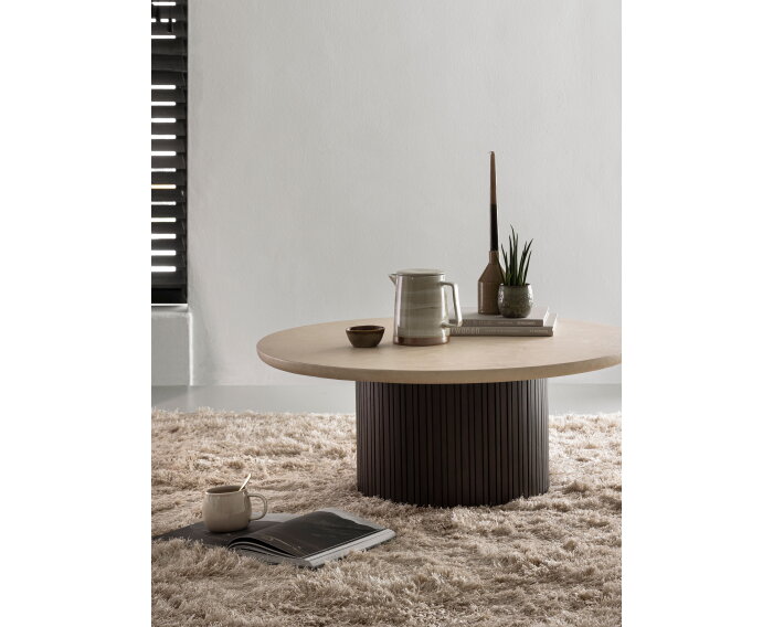 DTP home Salontafel Maroon rond 35x90x90 cm - Mahonie & mortex - Beige