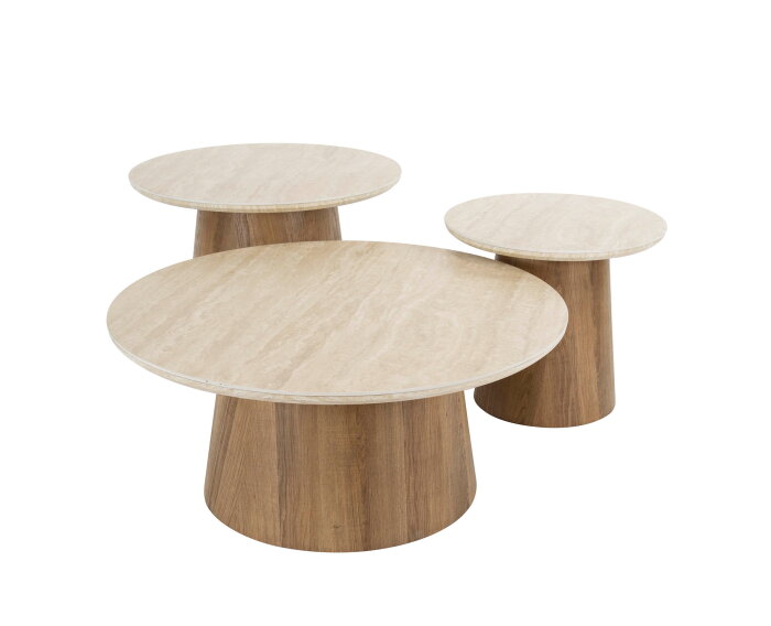 Salontafel travertin keramiek set van 3 rond - Japandi - 80x80x35 cm