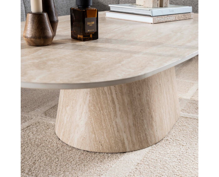 Salontafel Centurio Deens ovaal Travertin keramiek 135x70 cm - Beige