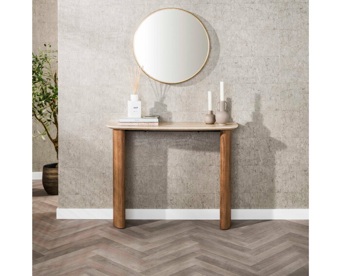 Kaptafel curvo Romano travertin keramiek - 100x35x76 cm - Japandi