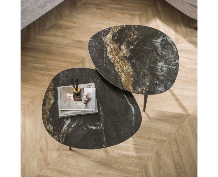 Salontafel Fossil keramiek set van 2 organisch - Zwart
