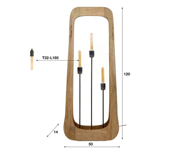 Vloerlamp 3L bray - Massief mango naturel