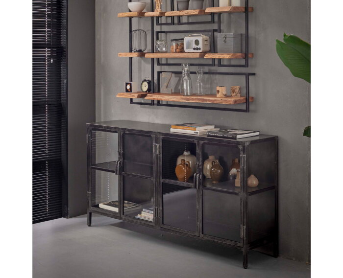 Dressoir Rift metal 4 deuren - Gun metal