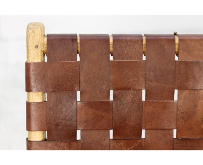 HSM Collection-Loungestoel met armleuning-naturel/cognac-leder/teak-83x73x69