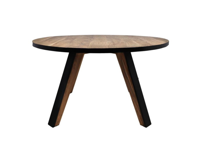 Ronde eettafel Milano - ø140x76 - Naturel/zwart - Acaciahout/metaal