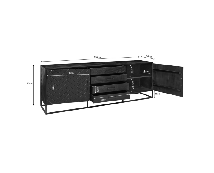 Dressoir New York | Mango Metaal Zwart | 210 cm