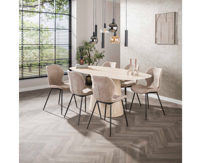Eettafel Centurio Deens ovaal Travertin keramiek 180x90 cm - Beige