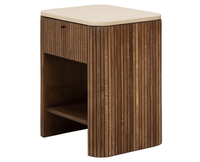 DTP home Lagoon nachtkastje teakhout en Mortex naturel / beige - 50 x 40 x 60 cm