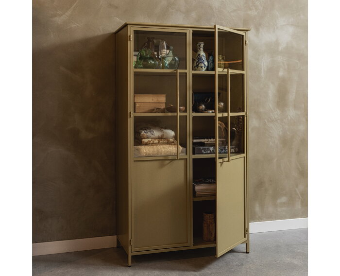 EXHIBIT VITRINEKAST METAAL KHAKI - BePureHome