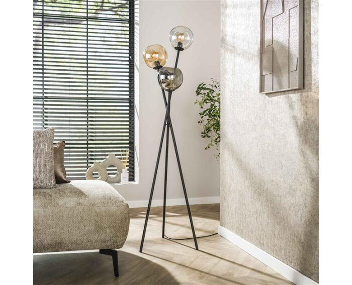 Vloerlamp 3L multi globe - Artic zwart