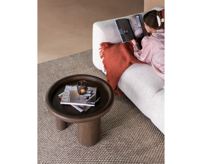 Salontafel Marlot rond mangohout 60x60x41 cm - walnoot bruin - Japandi