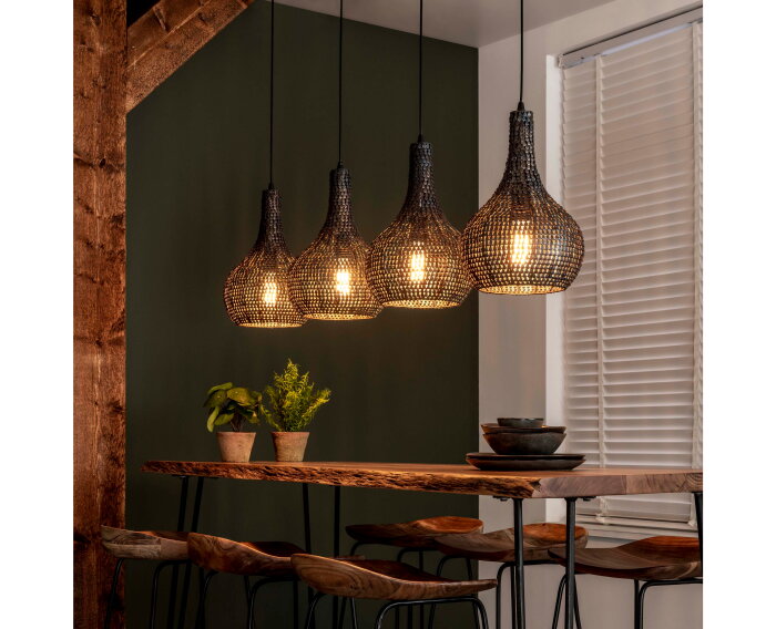 Hanglamp Armor kegel 4- lichts - Zwart bruin