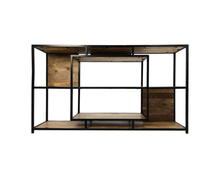 Open vakkenkast Levels - 150x35x90 - Naturel/zwart - Mangohout/ijzer