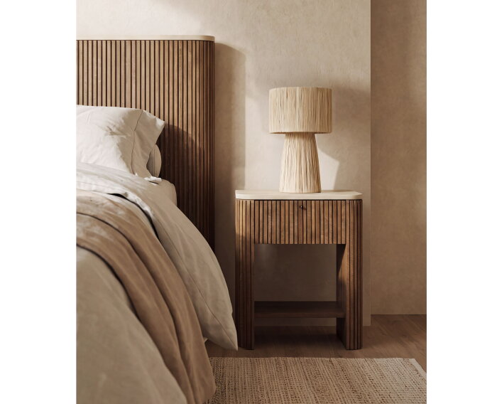DTP home Lagoon nachtkastje teakhout en Mortex naturel / beige - 50 x 40 x 60 cm