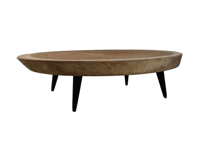 Ronde salontafel - ø80x18 - Naturel/zwart - Munggur/metaal