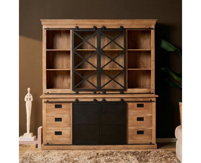 Starfurn Vitrinekast Fresno mangohout XXL  - 200x45x220 cm - Naturel