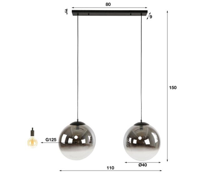 Hanglamp 2L bubble shaded XL - Artic zwart