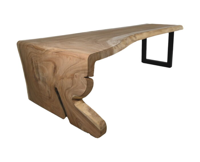 Eettafel Buffalo gebogen rechthoekig - Munggur/metaal - 320x100x78 - Naturel/zwart