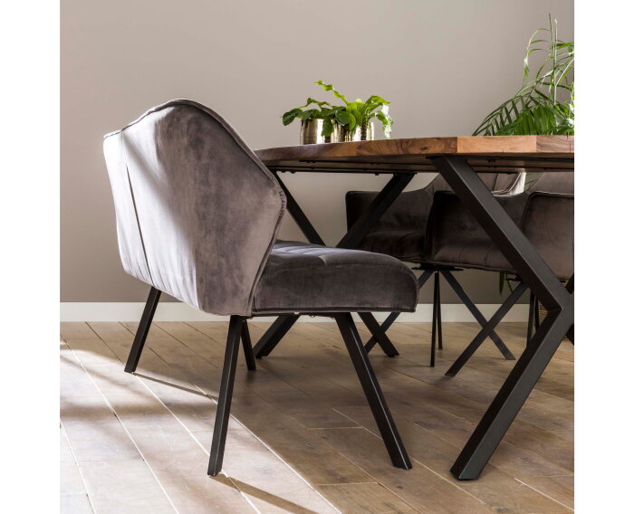 Eetkamerbank Raster Velvet - Antraciet - 180x58x81 cm