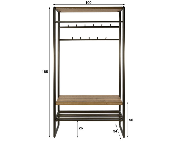 Garderobemeubel Luno roede XL - Poedercoat drift brown