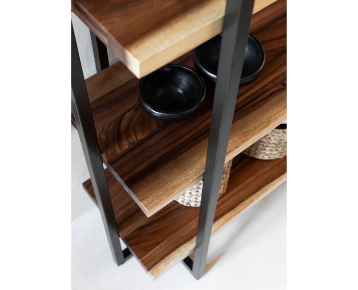 Bookrack Flare High, 5 open racks (Knock Down),220x130x40 cm, suar wood