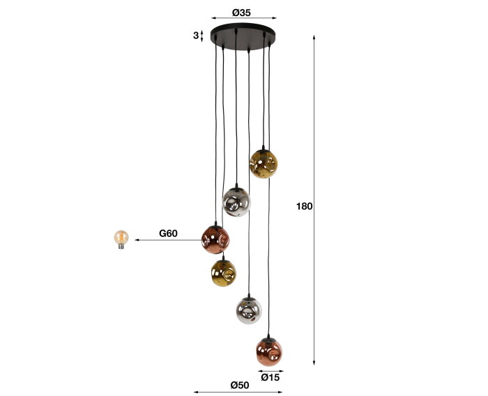 Hanglamp 6L stellar - Artic zwart