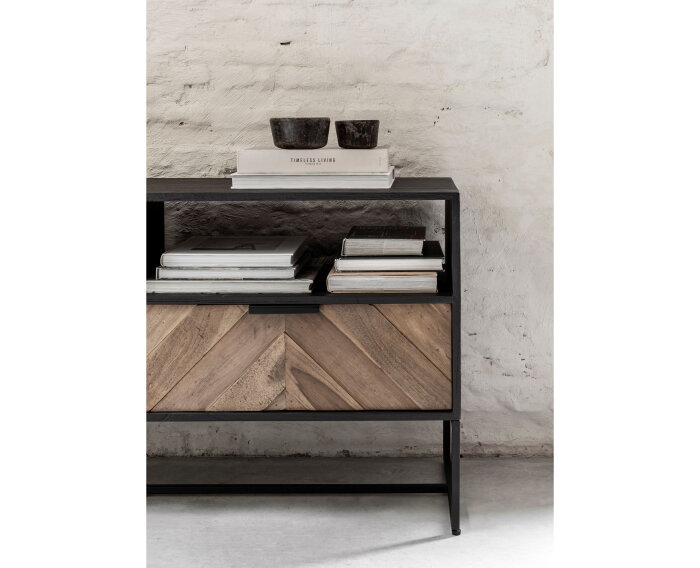 TV stand Criss Cross large, 3 drawers, 3 open racks,60x180x40 cm, mixed wood