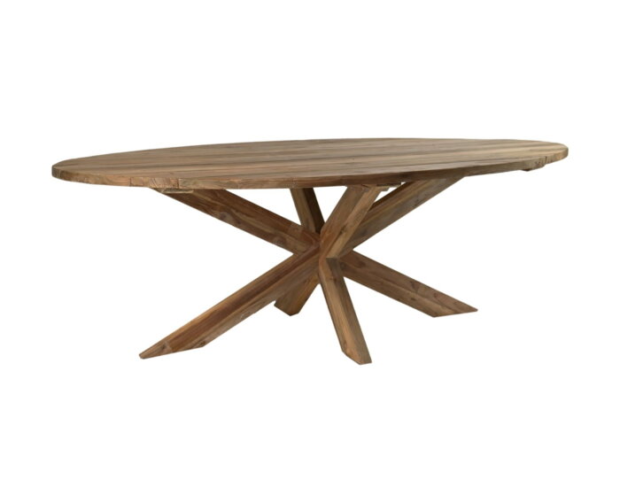 Eettafel tuin ovaal met kruispoot - 220x110x76 - Naturel - Oud teakhout