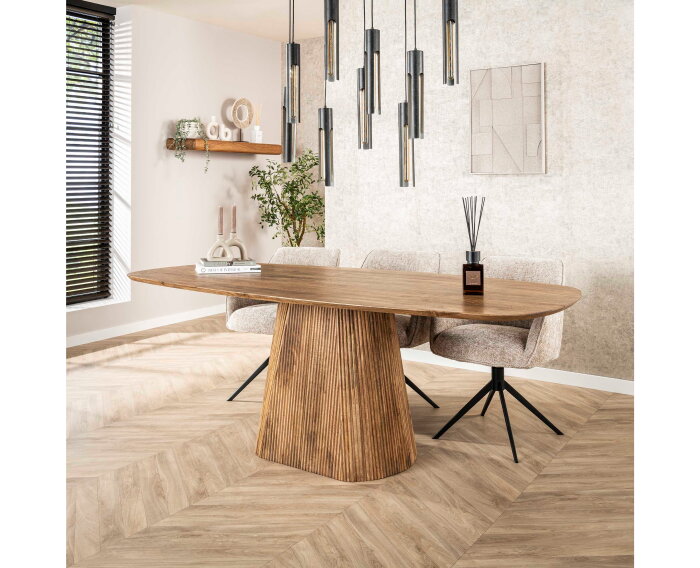 Eettafel Wave Deens ovaal Centrale poot mangohout 215x105 cm - Zandkleur