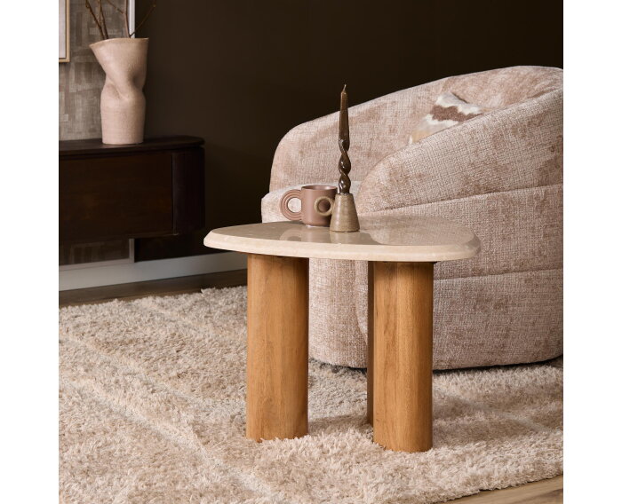 Bijzettafel Nuv&eacute; organisch marmer - beige - 60x45x45 cm