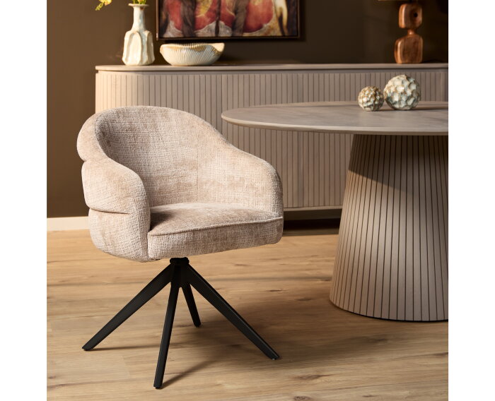 Eetkamerstoel Bella | Beige | Poot Black | Met armleuning