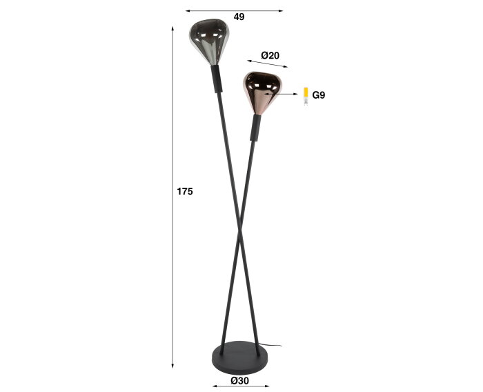 Vloerlamp 2L Wings - Zwart