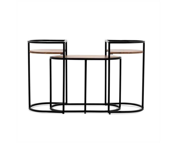 Bijzettafel Jasmin Ovaal mangohout Set van 3 - Bruin