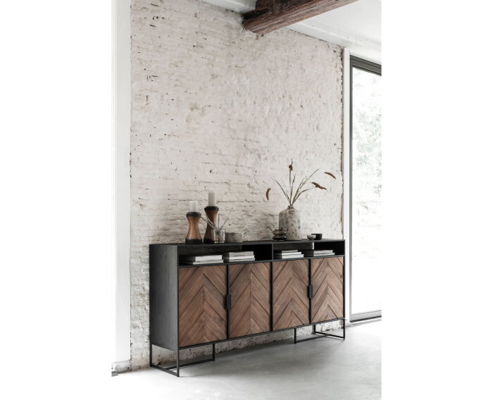 Dresser Criss Cross No.2, 4 doors, open rack,100x200x40 cm, mixed wood