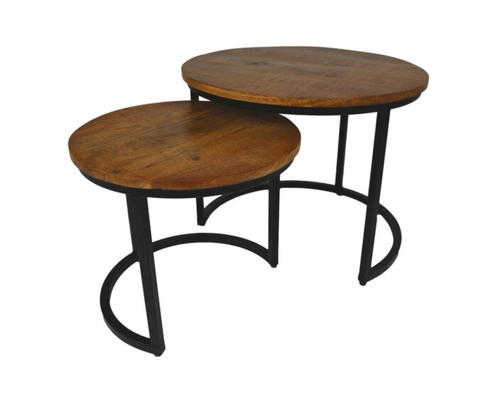 HSM Collection-Ronde Bijzettafel Ronin S/2-ø70x46 / ø55x40-Bruin/Zwart-Mango/Metaal