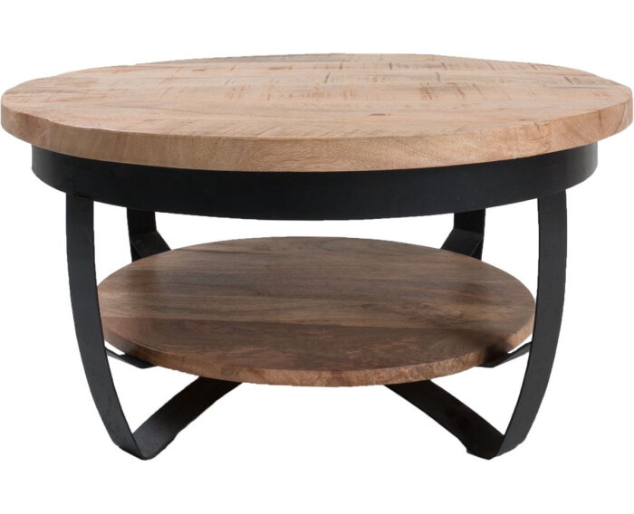 Salontafel Paras Rond mangohout 70x70x35 CM - Bijzettafel - Woonkamer - Duurzaam - Metaal - Naturel