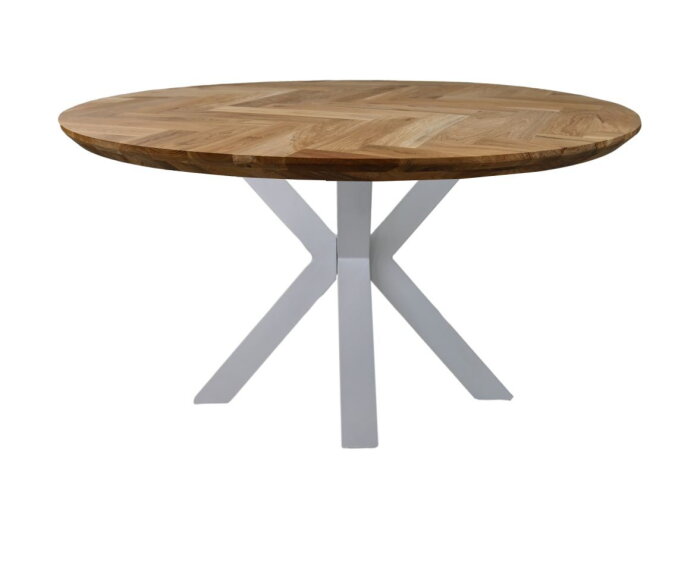 Ronde eettafel Fishbone - ø140x76 - Naturel/wit - Eiken/metaal