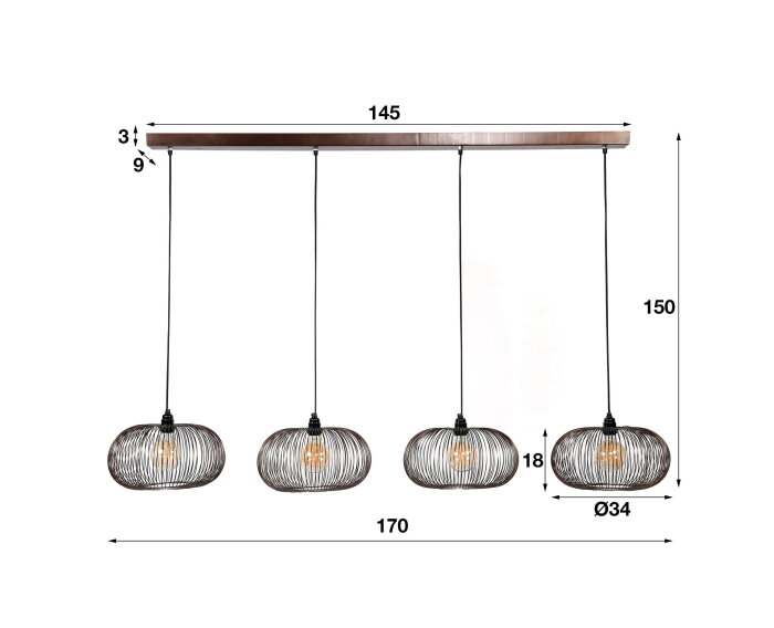 Hanglamp copper twist 4 lampen &Oslash;35 cm  - Zwart nikkel