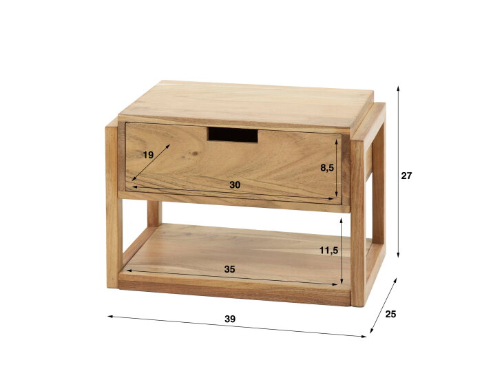 Nachtkastje Tenerife zwevend houten frame acacia