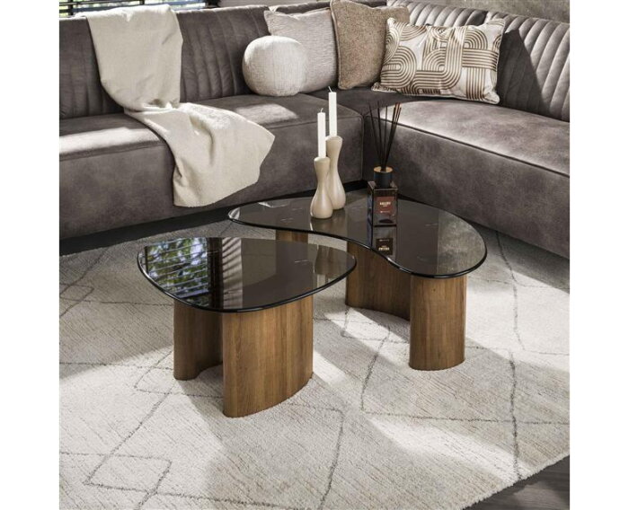 Salontafel set/2 organisch Tinto - Bronze glass