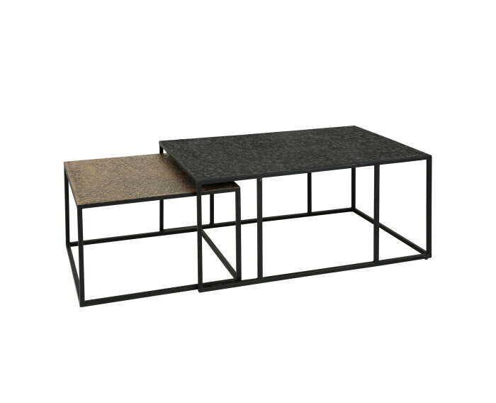Salontafel Burlington set van 2 rechthoek Metallic - zwart/brass