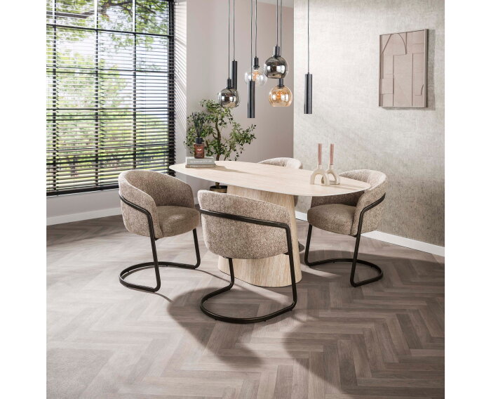 Eettafel Centurio Deens ovaal Travertin keramiek 180x90 cm - Beige