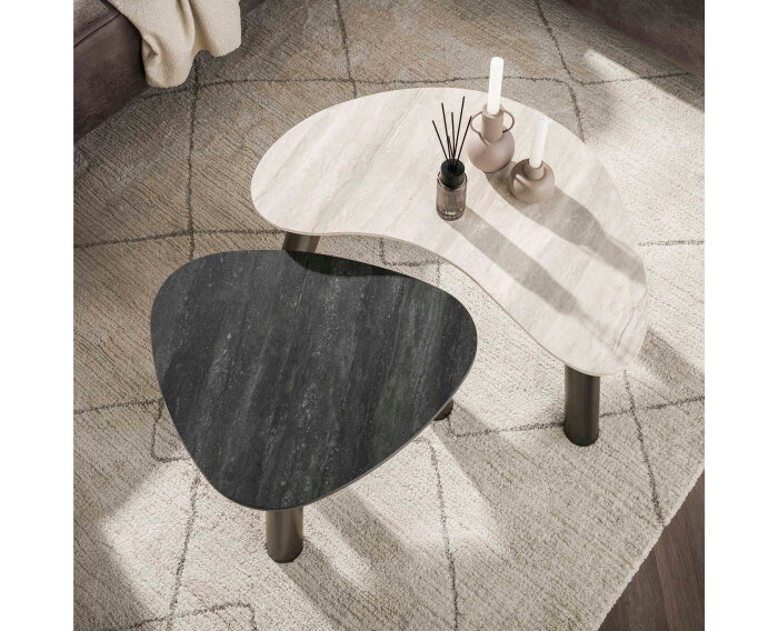 Salontafel set/2 organisch Twin - 3D ceramic mix travertine