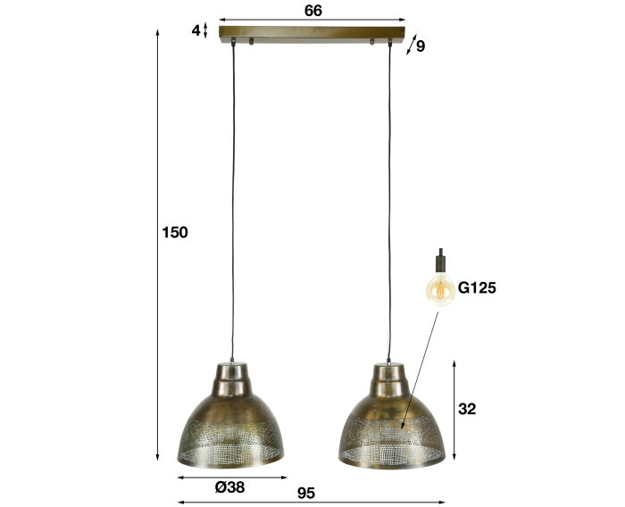 Hanglamp &Oslash;38 screen 2 lampen - Brons antiek
