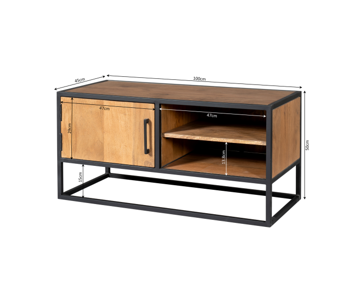 Tv meubel Denver | Mangohout en staal | 100 cm