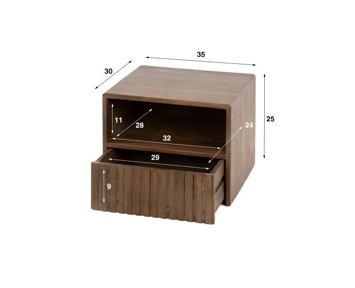 Nachtkastje 1L open vak Carve - Massief acacia drift brown
