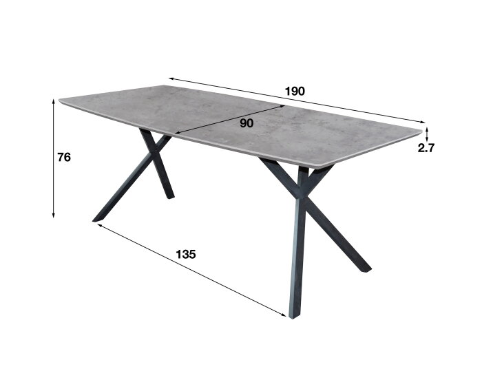 Eettafel betonlook 3D ovaal 190 cm - Grijs