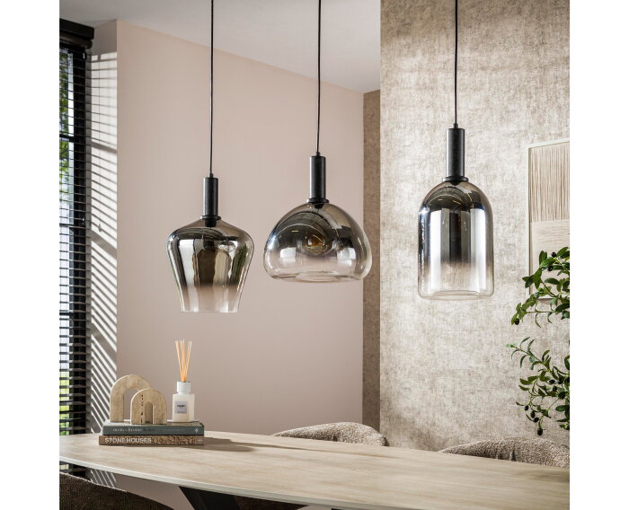 Hanglamp 3L mix grey shaded - Artic zwart